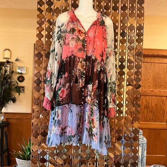 NWT$358 Johnny Was Jade Adore Silk Chiffon Mini Dress SMALL - Picture 8 of 13